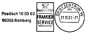 Bamberg, Postfach schmal ohne Entgelt