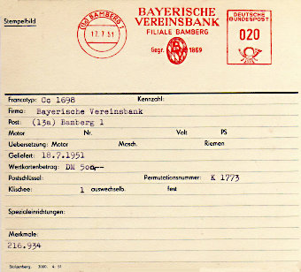 Bayr. Vereinsbank Maschinenkarte