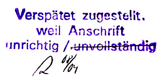 Verspätetet Zustellung